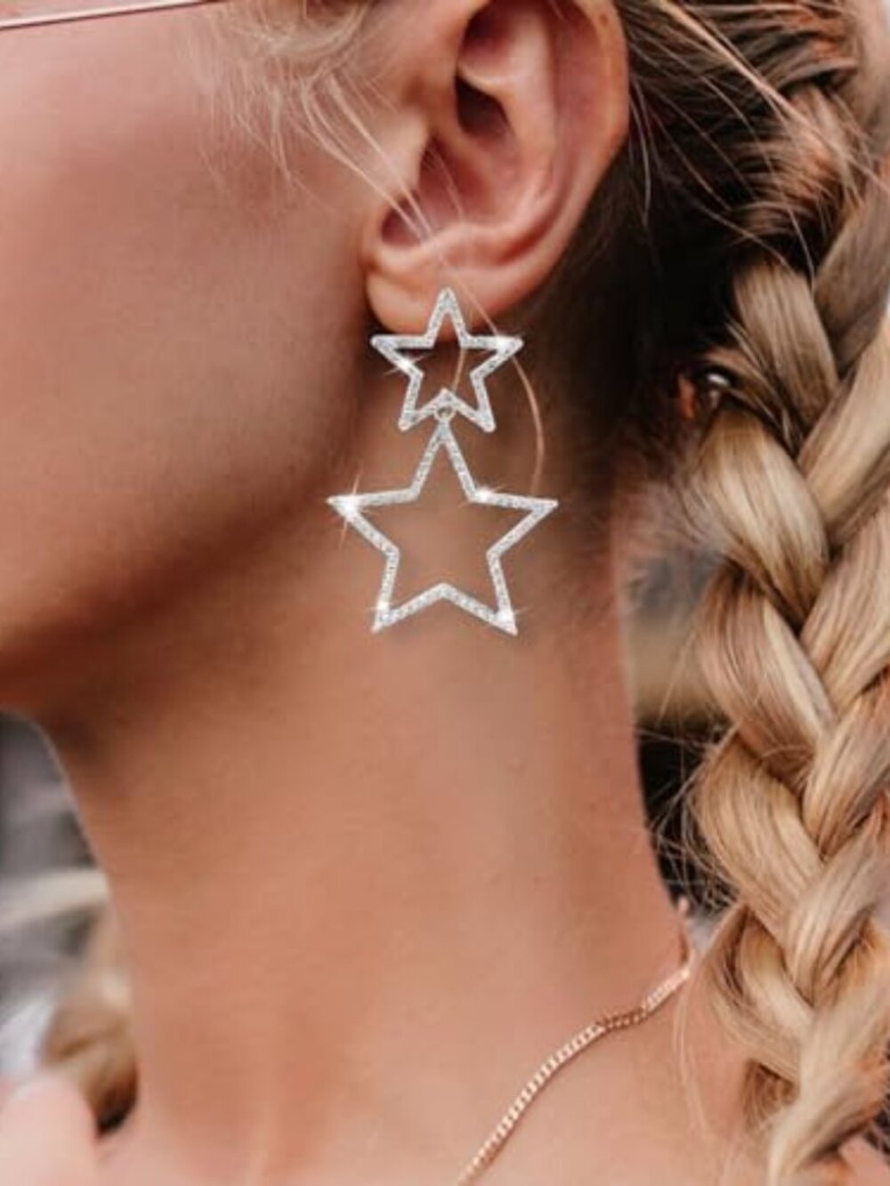 New - Star Dangle Drop Earrings - Simple Hollow Pentagram Hoop Earrings